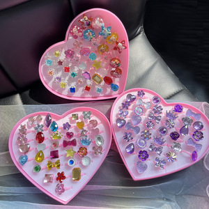 Juego de Anillos de Resina Plástica Brillante con Diseño de Flores y Cristales de Imitación para Niñas, Pequeñas Princesas - Product Image 3