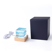 Lampe de nuit en résine faite à la main, cube 3D, diorama de montagne avec cerf, lampe de bureau LED USB en bois naturel, mini paysage, ornement en cristal