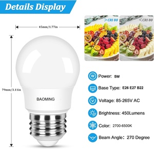 <span class=keywords><strong>Ampoule</strong></span> LED SMD G45 <span class=keywords><strong>40W</strong></span> équivalent E26/E27/B22 5000K blanc lumière du jour pour miroir de maquillage, lampe de bureau et réfrigérateur - Product Image 3