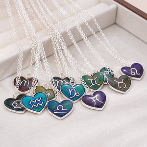 Collana con Ciondolo a Cuore che Cambia Colore in Base alla Temperatura, 12 Segni Zodiacali, Gioielli in Argento per Donne, Regalo Personalizzato con Logo - Product Image 1