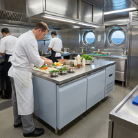 Réfrigérateur de cuisine professionnel en acier inoxydable sous comptoir, table de préparation réfrigérée, plan de travail réfrigéré