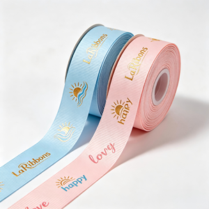 Ruban en grosgrain polyester personnalisé avec impression dorée double face, motif soleil et amour, certifié OEKO-TEX, en rouleaux pour emballage cadeau - Product Image 6