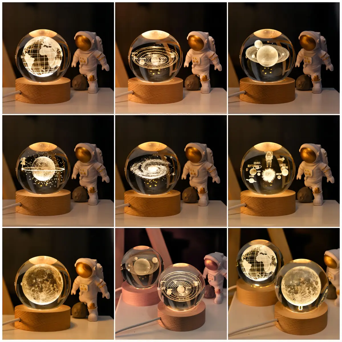 Galáxia Crystal Ball 3D Ilusão Lâmpada madeira led base madeira lâmpada Base nightlight para Presentes de Aniversário 3d noite luz lâmpada