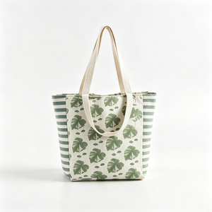 Customized Vintage Floral <b>Canvas</b> Tote Bag, Red Flower Print Shoulder Tote, Striped Side <b>Canvas</b> <b>Handbag</b> - Product Image 3