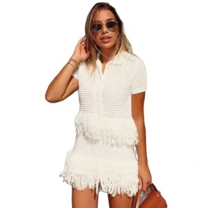 <span class=keywords><strong>Abbigliamento</strong></span> <span class=keywords><strong>Donna</strong></span> 2025, Completo alla Moda con Minigonna a Vita Alta, Abito in Maglia a Quadri Decorato con Nappine, Stile <span class=keywords><strong>Comodo</strong></span> e Casual - Product Image 5