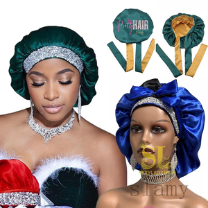 Custom logo BABY and ADULT Mommy and Daughter <strong>Bonnets</strong> Silk Hair Double Layer <strong>Bonnets</strong> Bling Diamond <strong>Bonnets</strong> with Headwraps - Product Image 6