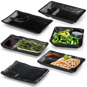 Double Compartment Snack Plate Black Melamine Serving <b>Tray</b> For Hotel Coffee <b>Tea</b> Commercial Use - Product Image 1