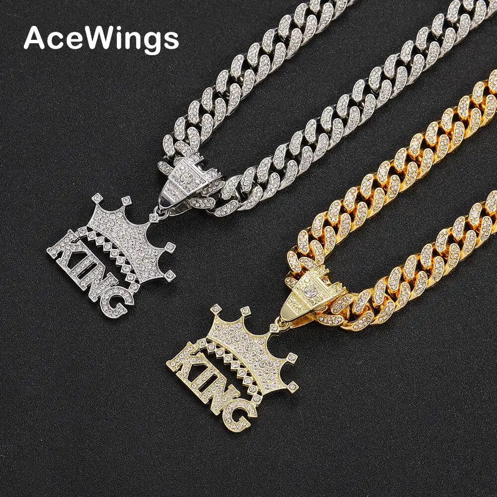 N001+AC003 13MM Crystal Cuban Chain Necklace For Men Big Hook Pendants Hip Hop Jewelry