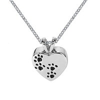 Joyería Funeraria Infantil de Acero Inoxidable Plateado con Huella de Pata Negra y Corazón, Ecológica, Duradera e Impermeable