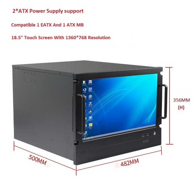 8U Server Chassis with 18.5 Inch Touch Screen for Workstation Support EATX Computer LCD AI Server Case With Keyboard