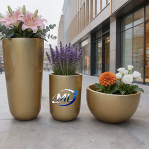 Pot rond en fibre de verre doré, moderne, durable, avec revêtement PE, pour intérieur/extérieur, maison, jardin, hôtel de luxe, hall d'entrée. - Product Image 4