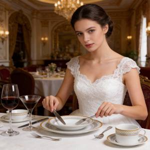 Service de table rond en <span class=keywords><strong>porcelaine</strong></span> de 30 pièces avec bordure <span class=keywords><strong>argent</strong></span>ée/dorée, design classique, marque Harvit, vaisselle de fête - Product Image 6