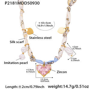 Collar de Moda de Acero Inoxidable con Cadena de Bambú, Piedra de Ojo de Tigre, Perla de Imitación y Corazón, Diseño de Nicho, Joyería de Tela Anudada - Product Image 4