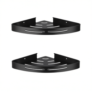 Étagère d'angle de douche en aluminium à 2 niveaux, murale, adhésive, pour rangement de salle de bain, design minimaliste noir - Product Image 1