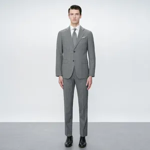 Men Suit 2024 Grey Check Single Slim Fit Breasted Formal Professional Suit Blazer Wedding Men's Business 2 Piece Set For Men