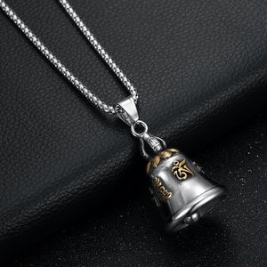 Collar con colgante de campana chapado en oro de acero de titanio yunnique con mantra sánscrito para regalo unisex, joyería - Product Image 3