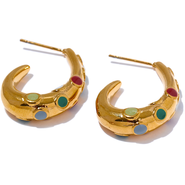 XY 3216 Stainless Steel Colorful White Enamel Cast Earrings Waterproof Non-allergic Trendy Statement Jewelry Bijoux