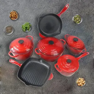 Reliable Manufacturer European American Style Enamel Coating Red Non Stick Cookware Sets Cast Iron