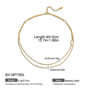Collar de Perlas de Doble Capa Nocturne Gold, Hilo Interior con Cuatro Perlas Pequeñas, Cadena Exterior con Perla Grande en el Centro, para Mujer, Uso Diario - Product Image 3