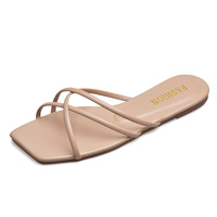 Sandales de Plage d'Été Tendance Simples en Cuir PU à Bout Carré, Plates et Élégantes pour Femmes