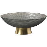 Corbeille à fruits en verre fumé sur piétement, base dorée, plat de service décoratif sur pied pour cuisine et table à manger