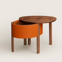 Table d'appoint rotative design avec plateau en bois et corps en cuir pleine fleur pour canapé, chevet ou couloir