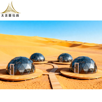Usine directe luxe 7m 8m 9m cadre en alliage d'aluminium tente dôme géodésique en verre de glamping avec salle de bain