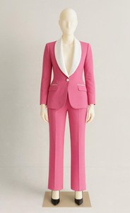 Women's Hot Pink Two Piece Suit Set Tailored Blazer and High Waist Flared <b>Pants</b> with Slit Hem Modern Business Wear Wholesale - Product Image 6