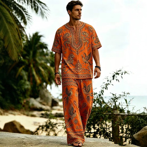 <span class=keywords><strong>Traje</strong></span> de <span class=keywords><strong>hombre</strong></span> nuevo de verano con estampado moderno, estilo europeo-americano, talla grande, informal, de manga corta y pantalón largo, 100% bambú, transfronterizo. - Product Image 4