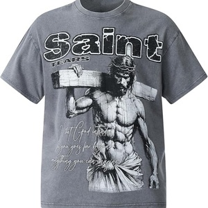 Camiseta de manga corta para hombre, estilo hip hop, oversize, de punto, transpirable, antiarrugas, estampada, lavada, 100% algodón, para verano - Product Image 3