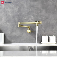 Robinet de cuisine mural de luxe pliable pour remplissage de casseroles, mitigeur en laiton à double poignée, bras flexible, finition or brossé
