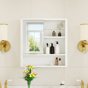 Armoire de salle de bain moderne avec miroir, rangement mural avec étagères ouvertes, armoire à pharmacie étanche avec accents dorés - Product Image 1