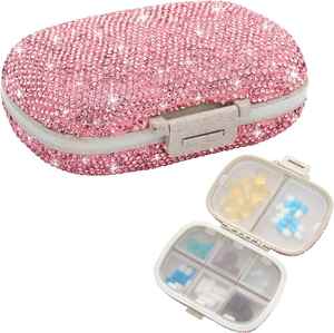 Portable 8 Compartments Daily Organizer, Bling Crystal Diamond Box, Small Travel Pill Case to Hold Vitamin, Fish Oil Custom Logo - Product Image 1
