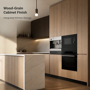 Sistema di Mobili <span class=keywords><strong>da</strong></span> <span class=keywords><strong>Cucina</strong></span> Moderni con Isola in <span class=keywords><strong>Legno</strong></span>, <span class=keywords><strong>Piano</strong></span> di <span class=keywords><strong>Lavoro</strong></span> e Elettrodomestici Integrati, Layout Personalizzato per Progetti Residenziali - Product Image 5