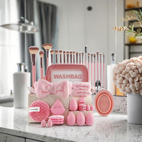 Meilleure vente Offre Spéciale 42 pièces rose grande combinaison de cheveux synthétiques poudre pinceau de maquillage ensemble qualité lavage du visage cosmétiques outils
