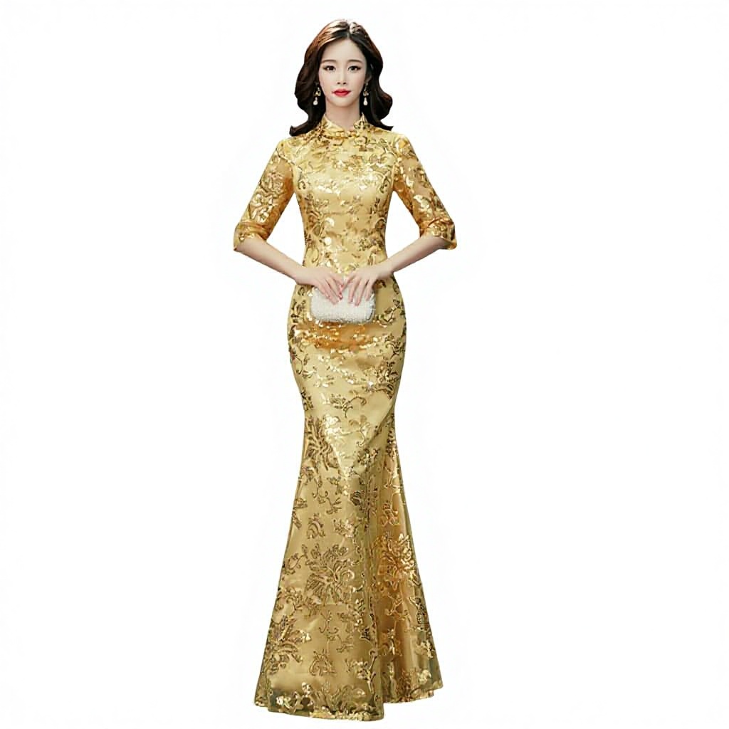 Gold Cheongsam Dress - Elegant Vintage Style for Women