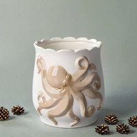 Pot de fleurs en céramique blanc simple, décoration en relief d'octopus, glaçure mate, vase de table, décoration d'intérieur, série marine, arrangement floral
