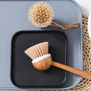 Hot Selling Kitchen Natural Pot Pan Cup Dish Washing Long Handle Bamboo Dish Brush Wood Pan Brush