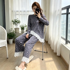 Set Cardigan a Maniche Lunghe da Donna, Versione Coreana Dolce e Carina, con Vita Elasticizzata e Finiture in Pizzo, Abbigliamento da Casa Autunnale - Product Image 2