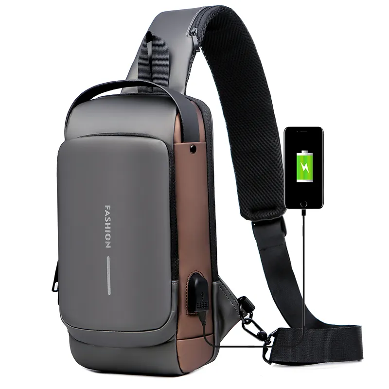 Özel su geçirmez Anti hırsızlık tasarımcı göğüs çantası USB Crossbody askılı çanta erkekler için tek omuz Crossbody çanta