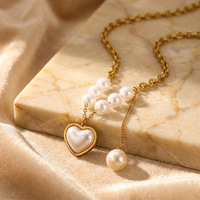 Ensemble collier et bracelet en acier inoxydable plaqué or 18 carats de haute qualité, sans ternissement, avec perle en forme de cœur, pour femmes, vente en gros, bijoux en acier