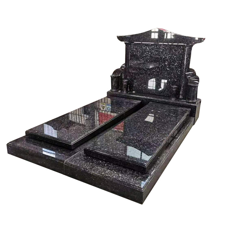 American Style High Polished Grey And Black Marble Stone Monument New Design Double People Tombstone And Double Gravestone