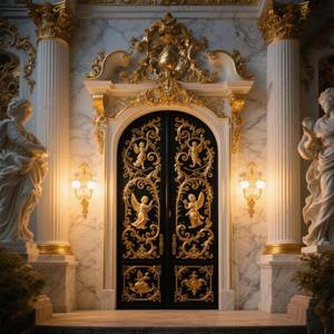 Porte principale à double ouverture de <span class=keywords><strong>château</strong></span> sculpté classique de style européen, entrée d'église, porte solide arquée en teck - Product Image 2