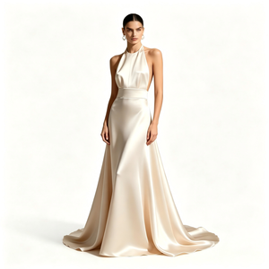 Robe <span class=keywords><strong>de</strong></span> soirée élégante en satin nude, dos nu, longueur ras du sol, avec traîne moderne |   Tenue <span class=keywords><strong>de</strong></span> soirée formelle pour femmes, robe <span class=keywords><strong>de</strong></span> mariée, robe <span class=keywords><strong>de</strong></span> bal - Product Image 1
