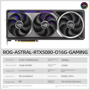 การ์ดจอ ASTRAL RTX5080 O16G GAMING ROG สำหรับเดสก์ท็อป รุ่นใหม่ ระบายความร้อนด้วยพัดลม PCIe 5.0 GDDR7 DP OC 4nm 2760MHz Core Clock ประสิทธิภาพสูง - Product Image 1