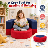 Pouf pliant rond avec housse zippée en tissu color-block pour enfants et salon