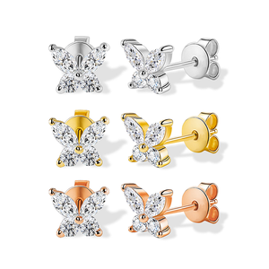 Starsgem xuyên đồ trang sức bướm phòng thí nghiệm phát triển kim cương Stud bông tai trong trắng 14K phụ nữ Bông tai kim cương thật Tai <span class=keywords><strong>Studs</strong></span> - Product Image 1
