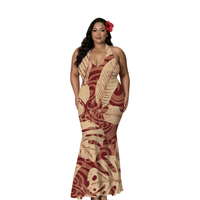 Nouvelle Robe Puletasi à Motif Plumeria, Col Halter, Décolleté Profond en V, Style Insulaire du Pacifique, Design Personnalisé, Robe Maxi Sirène, Imprimé Polynésien
