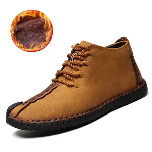 Zapatos de cuero cruzados para hombre, calzado informal de terciopelo, cálido, hecho a mano, talla grande