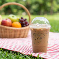 Gobelet jetable transparent à paroi simple pour boissons froides, café, jus, milkshake, 16 oz, avec couvercles plats, logo personnalisé